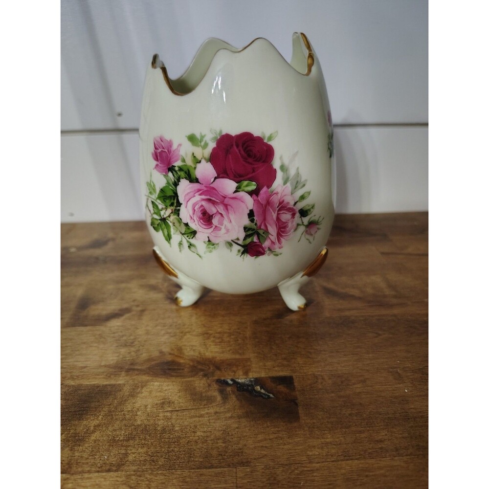 Formalities by Baum Bros Cracked Egg Vase Gold Rim Trinket Dish